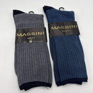 Massini Men’s Socks Casual Dress Crew Blue Black 2 Pair